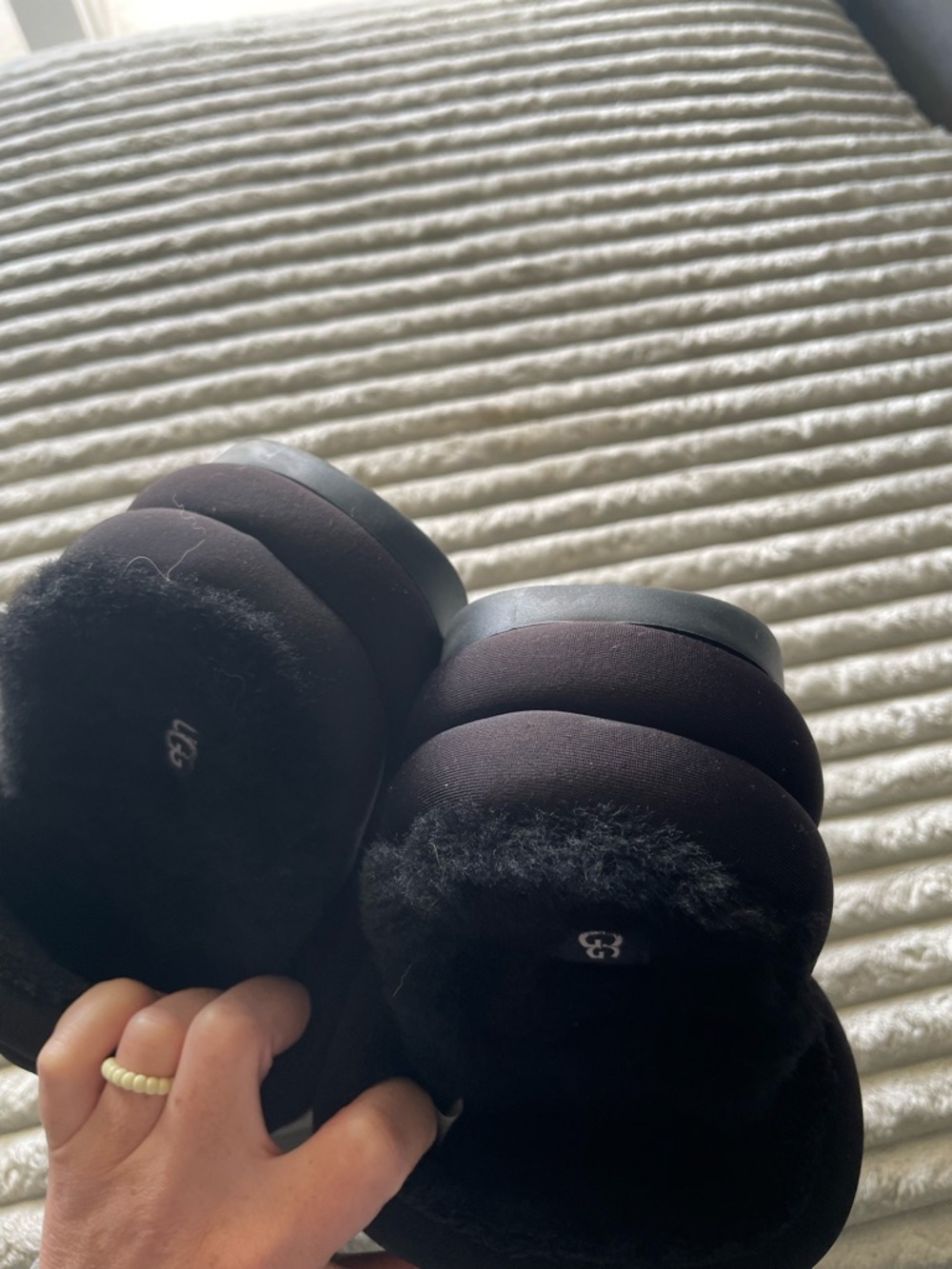 UGG Black Plush Logo Slide Sandals - Picture 4 of 8